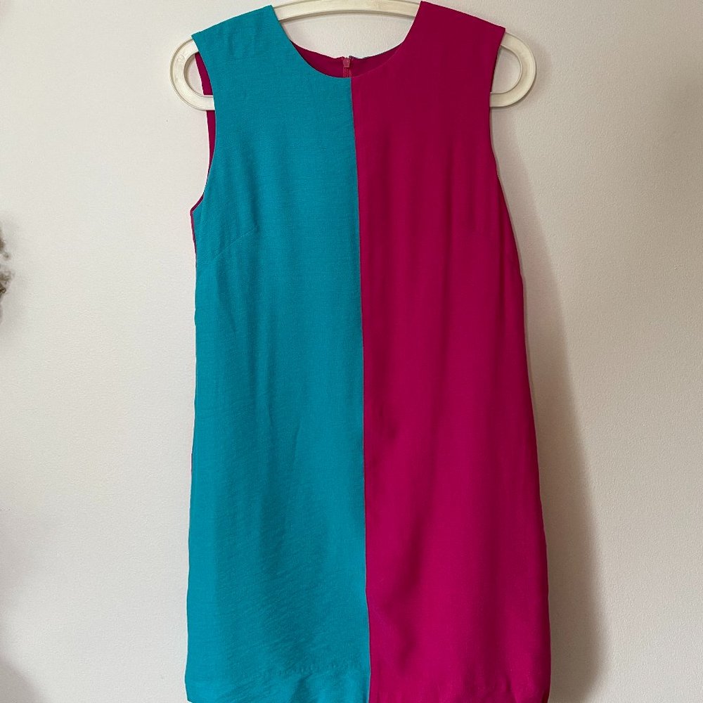 Bright Pink and Blue Colour Block Dress, Size 4, Birds of North America